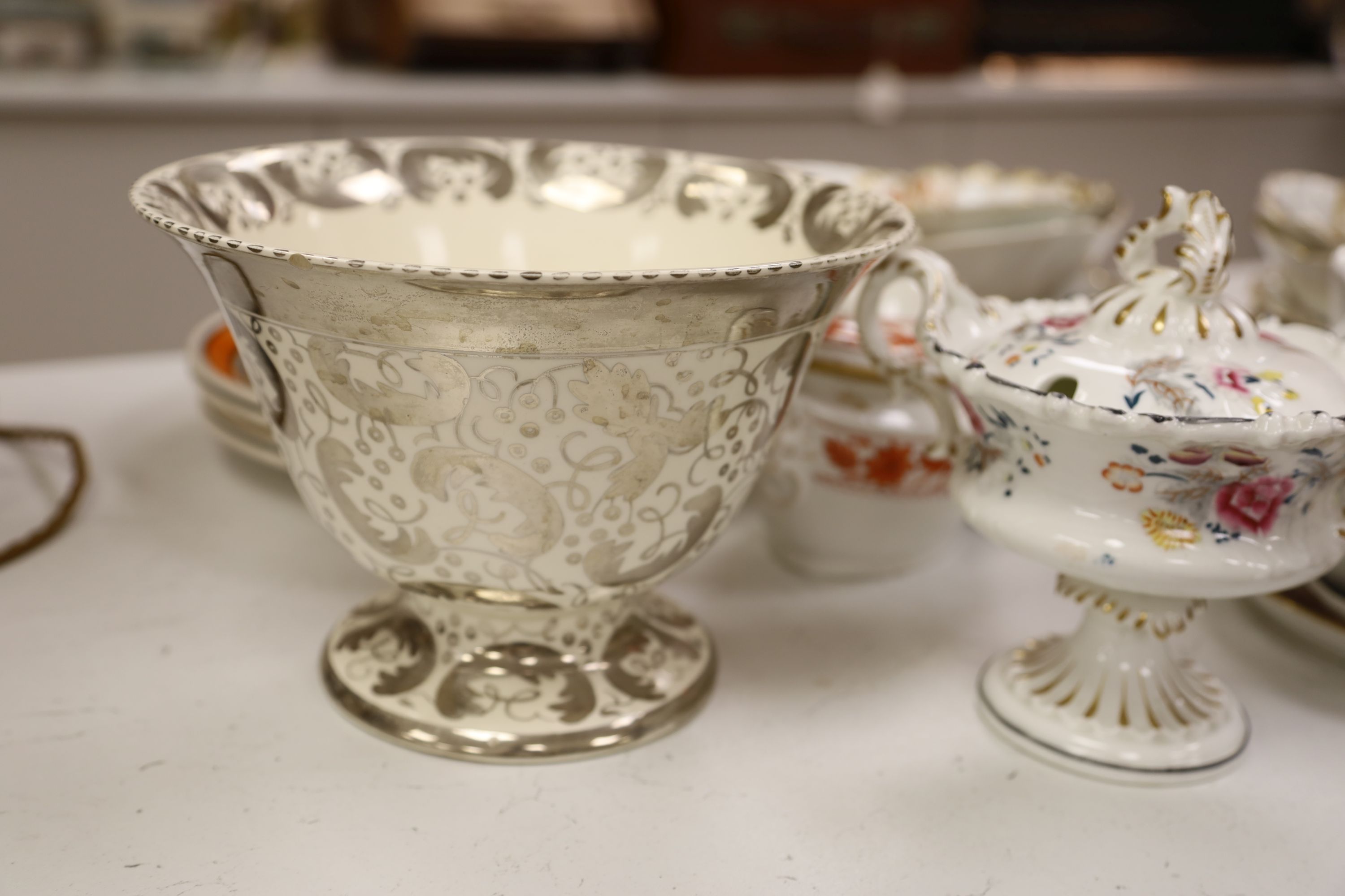 A Limoges porcelain dessert service, a Newhall saucer and sundry ceramics